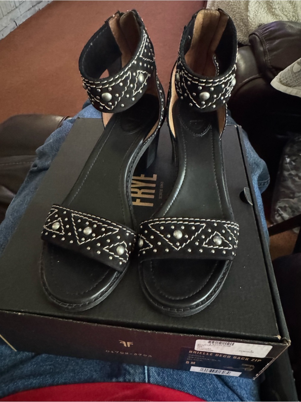 Frye Black Studded Ankle-Strap Sandals